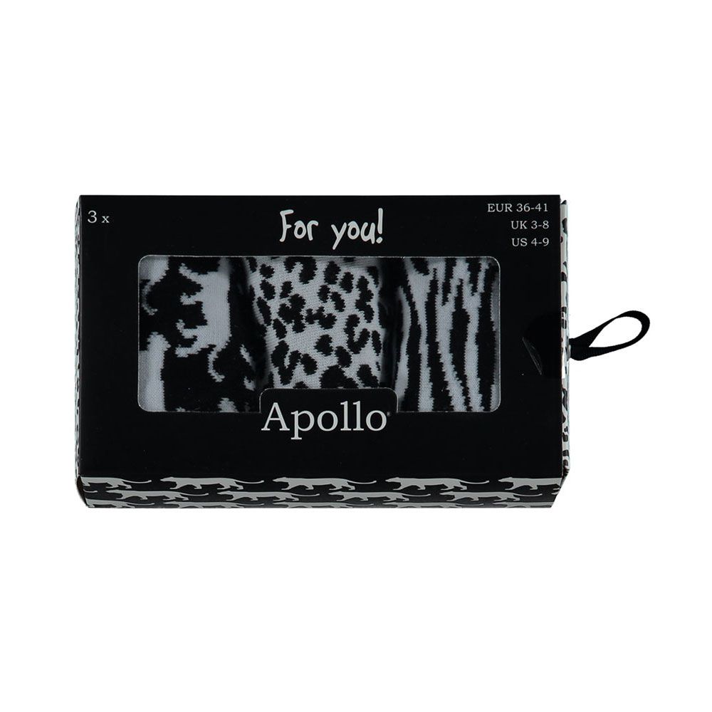 Apollo Sokken Giftbox Dames Black / White Safari 3-pack