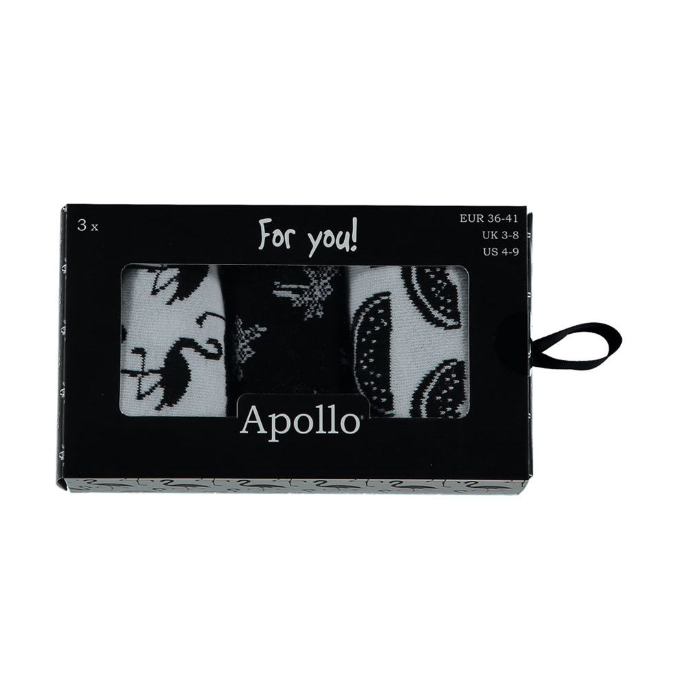 Apollo Sokken Giftbox Dames Black / White Tropical 3-pack