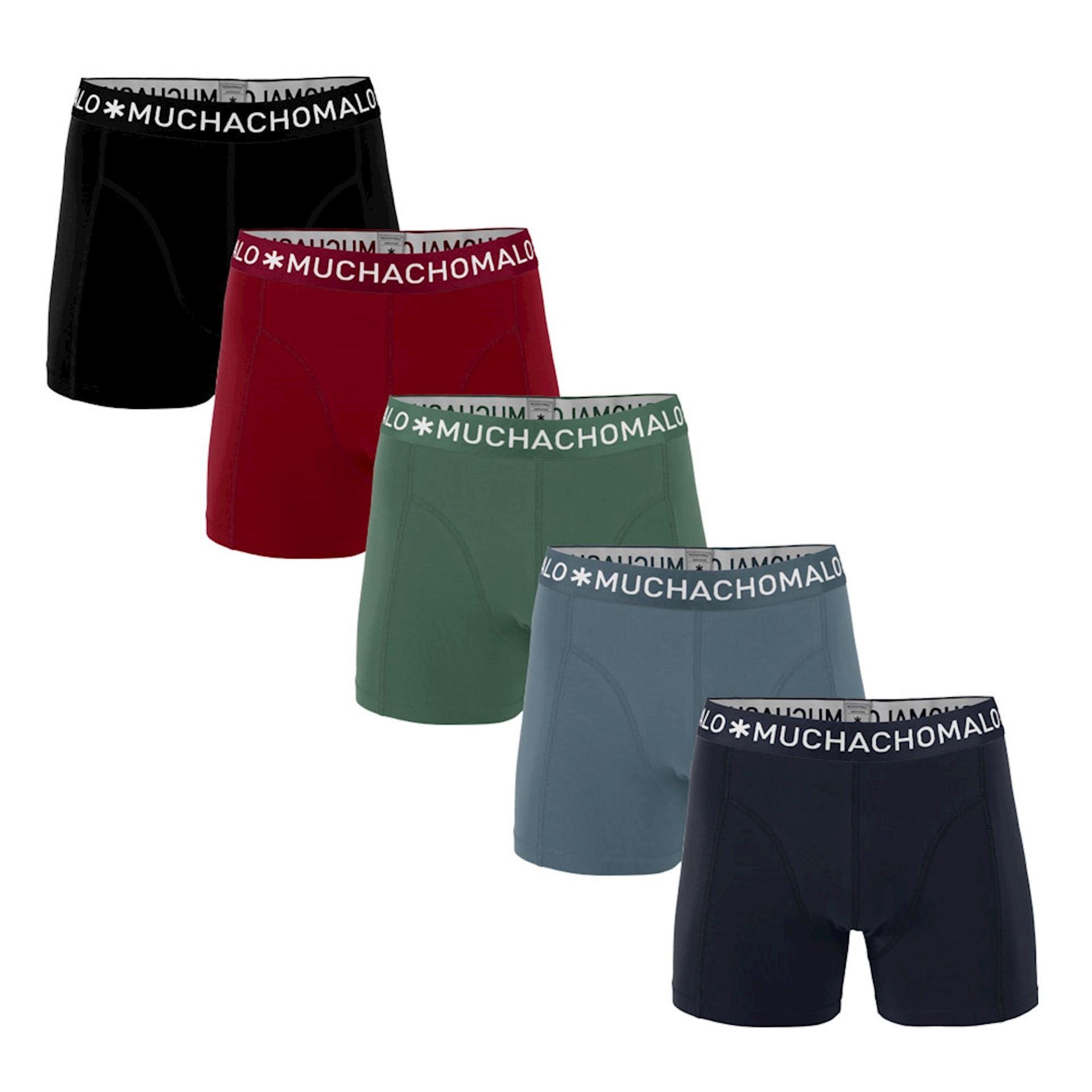 Muchachomalo Boxershorts Solid Navy Grey/Blue/Army Red/Black 5-pack