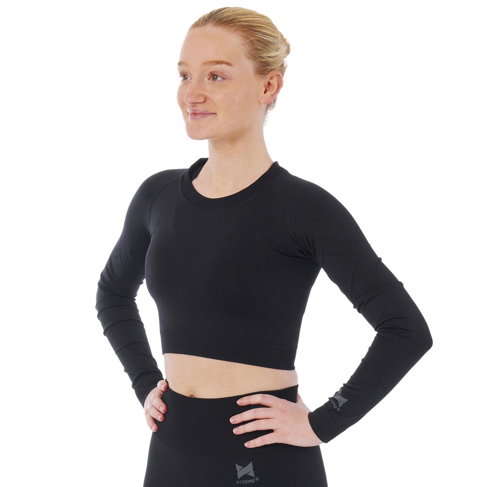 Xtreme Sportswear Croptop lange mouwen Dames Zwart