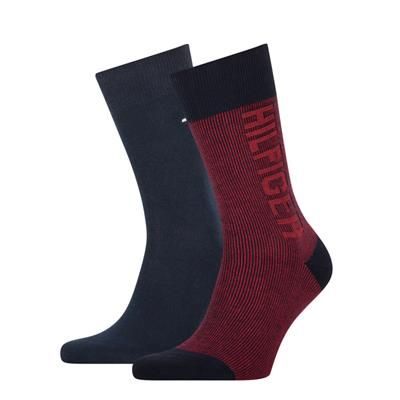 Tommy Hilfiger Sokken Seasonal Rib Logo Navy Red 2-Pack