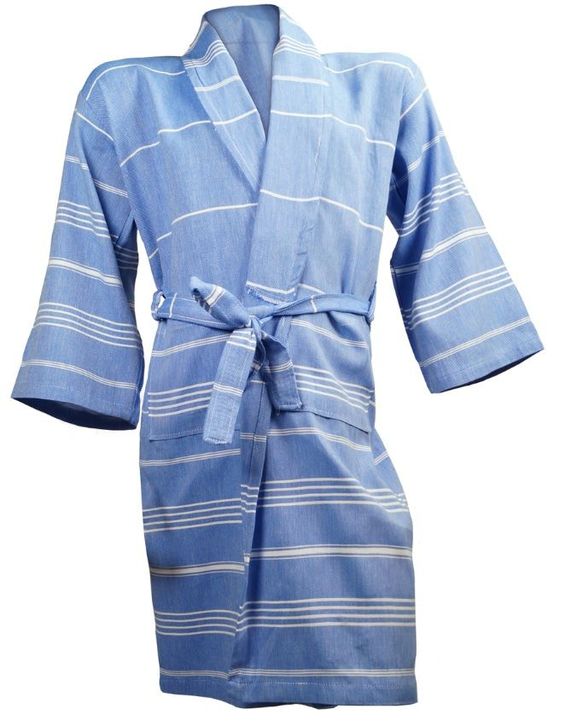 The One Towelling Hamam Badjas Blue/White