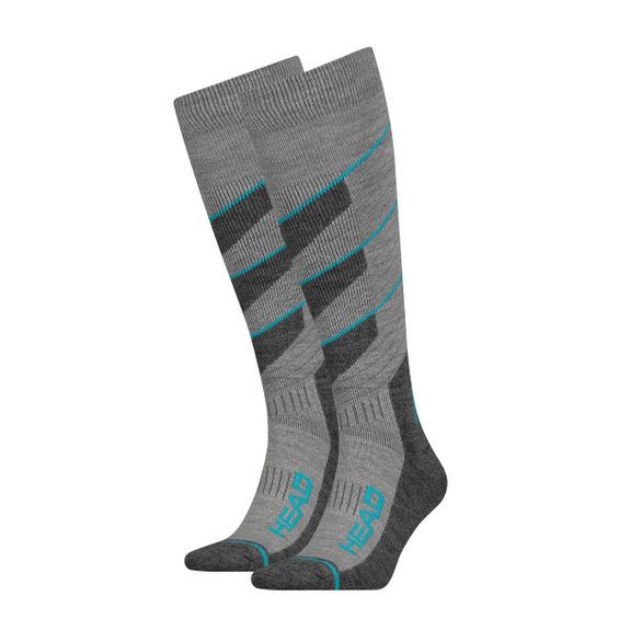 HEAD Skisokken Unisex V-Shape Kneehigh 2-pack Middle Grey Melange/Blue