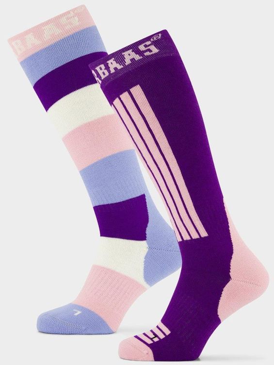 Poederbaas Skisokken 2-pack Striped Purple/Pink