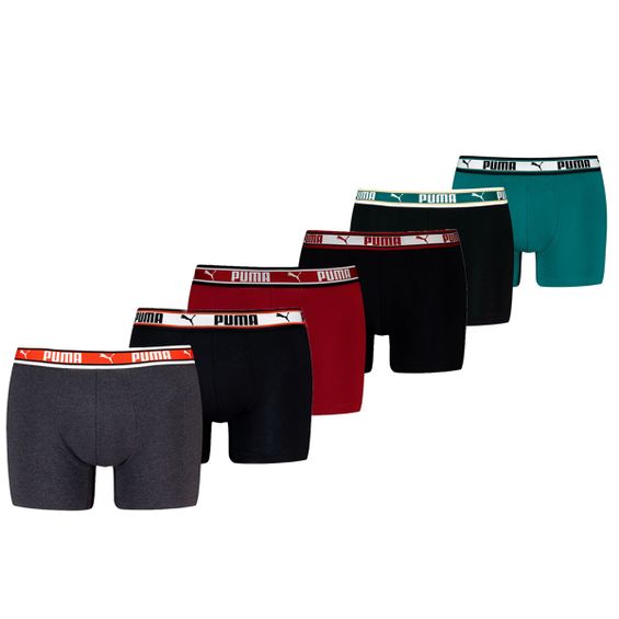 Puma Boxershorts Dual Logo 6-pack Burgundy / Seagreen / Black