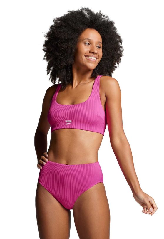 Puma Bikinibroekje Ribbed High Waist Brief Neon Pink Combo