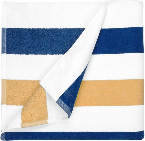 The One Towelling Strandhanddoek 90 x 190 cm Stripe Navy / Gold