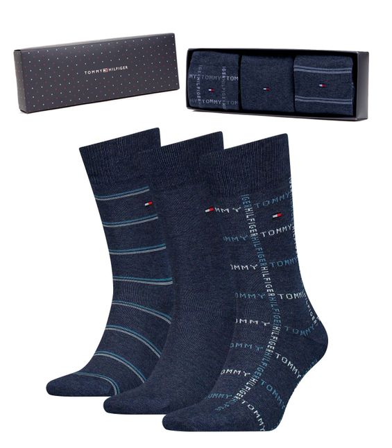 Tommy Hilfiger Sokken Giftbox Grid Stripe 3-pack Jeans