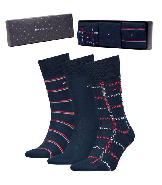 Tommy Hilfiger Sokken Giftbox Grid Stripe 3-pack Navy