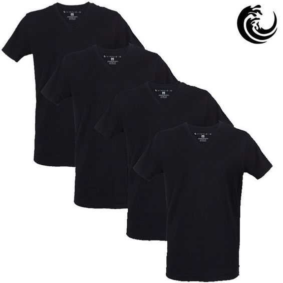 Vinnie-G Heren T-shirt V-hals Zwart 4-pack